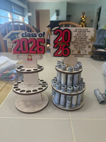 Graduation Money Tree Gift – 2 Tier Cash Holder – Graduation Cash Gift Idea – Holds 25 Bills – Personalized Graduation Gift