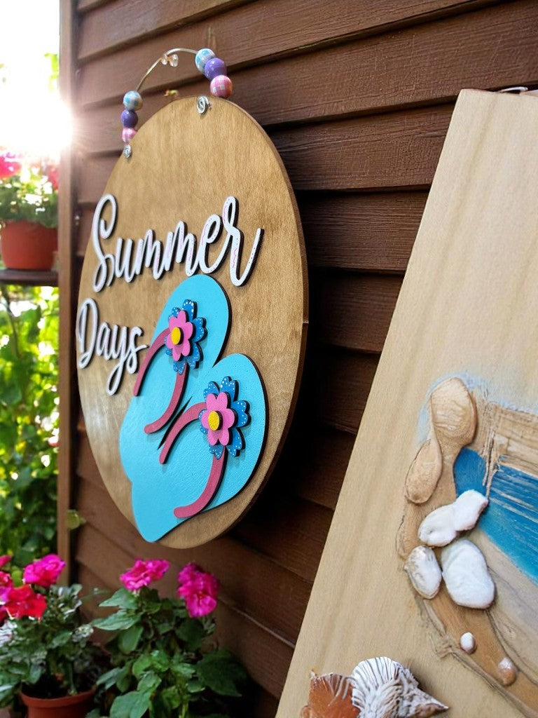 Summer Days Wooden Door Sign – Flip Flop Beach Decor for Front Porch or Patio