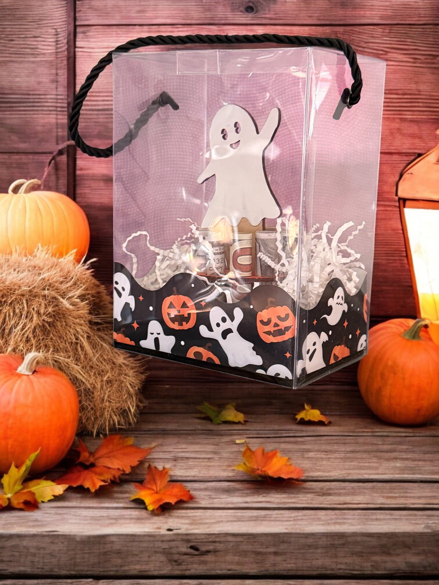 Halloween Money Gift – Pumpkin, Witch Hat, or Ghost Wooden Money Tree – Handmade Cash Holder with Gift Box – Free Shipping