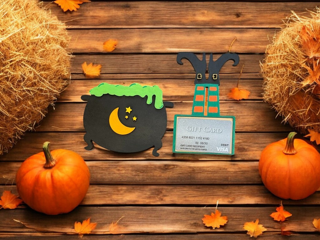 Halloween Witch Cauldron Gift Card Holder – Wooden Spooky Gift Idea for Kids & Adults