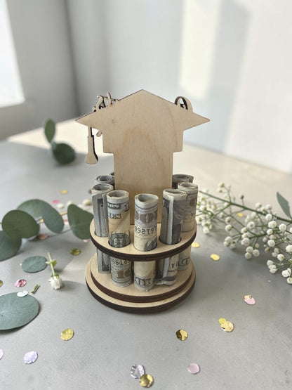 Graduation Money Tree Gift – Cash Holder for Graduation – Personalized Grad Gift – 1/8" or 1/4" Wood – Cap Color Custom