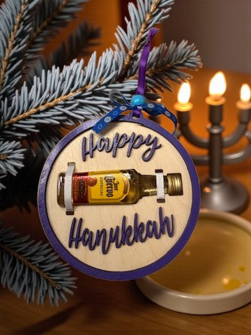 Happy Hanukkah Shot Bottle Ornament – Handmade Mini Liquor Holder Gift