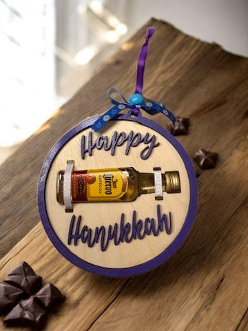 Happy Hanukkah Shot Bottle Ornament – Handmade Mini Liquor Holder Gift