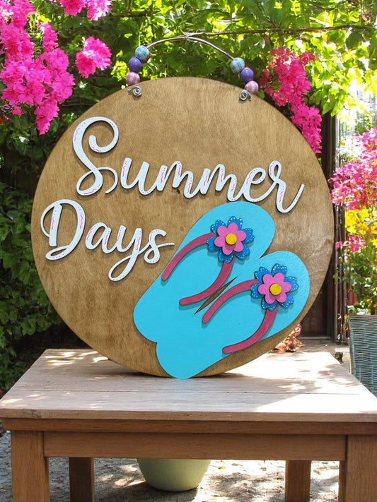 Summer Days Wooden Door Sign – Flip Flop Beach Decor for Front Porch or Patio