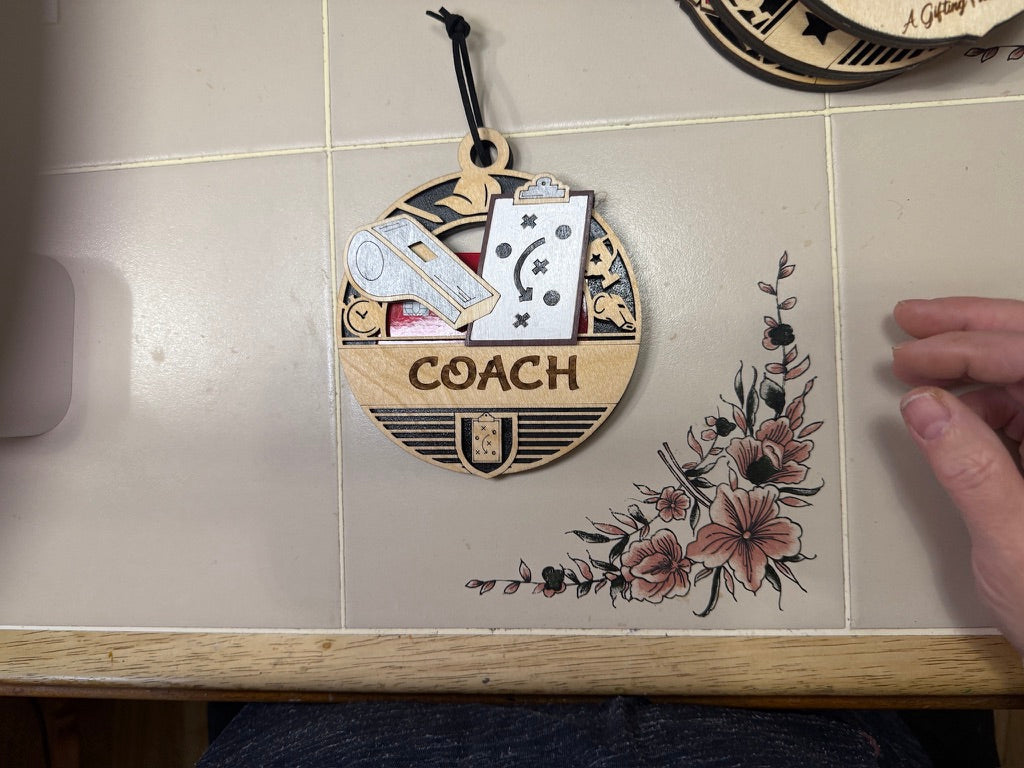 Personalized Sports Medallion Gift Card Holder | Hand Painted 3D Wood Sport Medal | Handcrafted