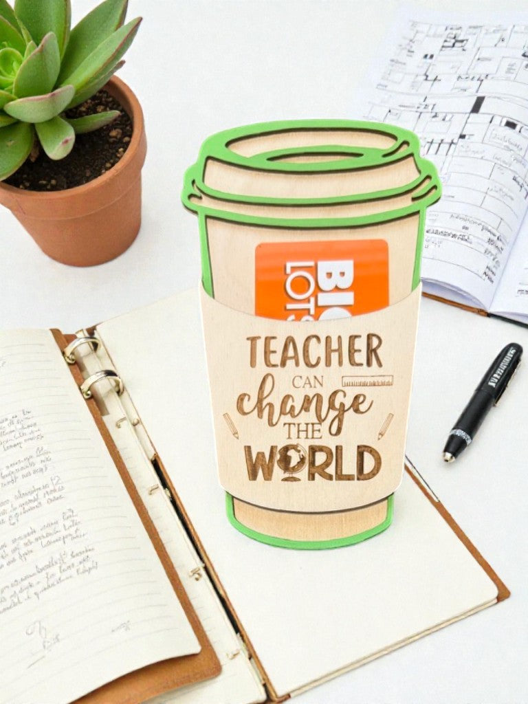 Teacher Coffee Cup Gift Card Holder – Personalized Teacher Gift – Latte Cup Teacher Appreciation Gift – End of Year Teacher Gift