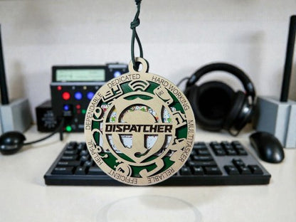911 dispatcher appreciation gift – handmade layered wood medallion engraved DISPATCHER, personalized with a name