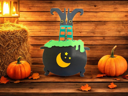 Halloween Witch Cauldron Gift Card Holder – Wooden Spooky Gift Idea for Kids & Adults