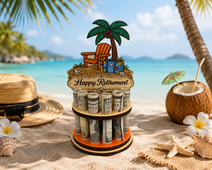 Beach Retirement Money Tree | Tropical Gift | Personalized | Handmade Wood