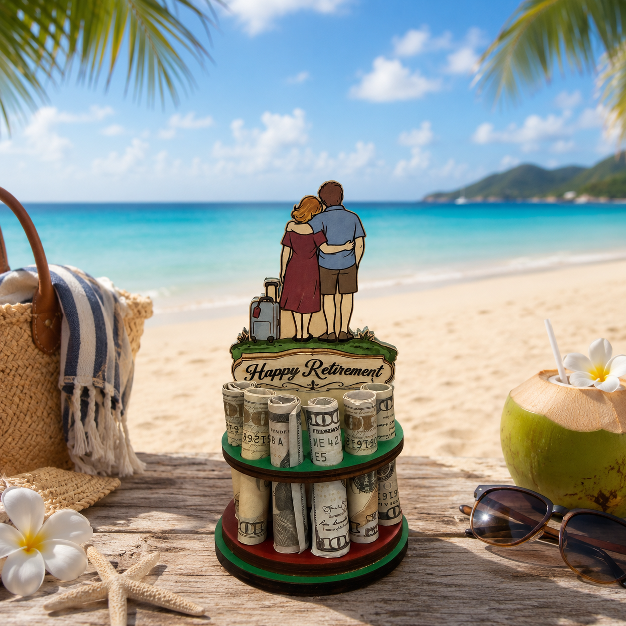 Traveling Couple Money Tree | Retirement Gift | Personalized | Handmade Wood