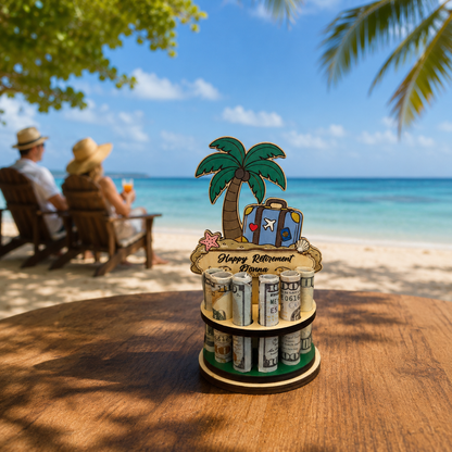 Palm Tree Money Tree | Retirement Travel Gift | Personalized | Handmade Wood
