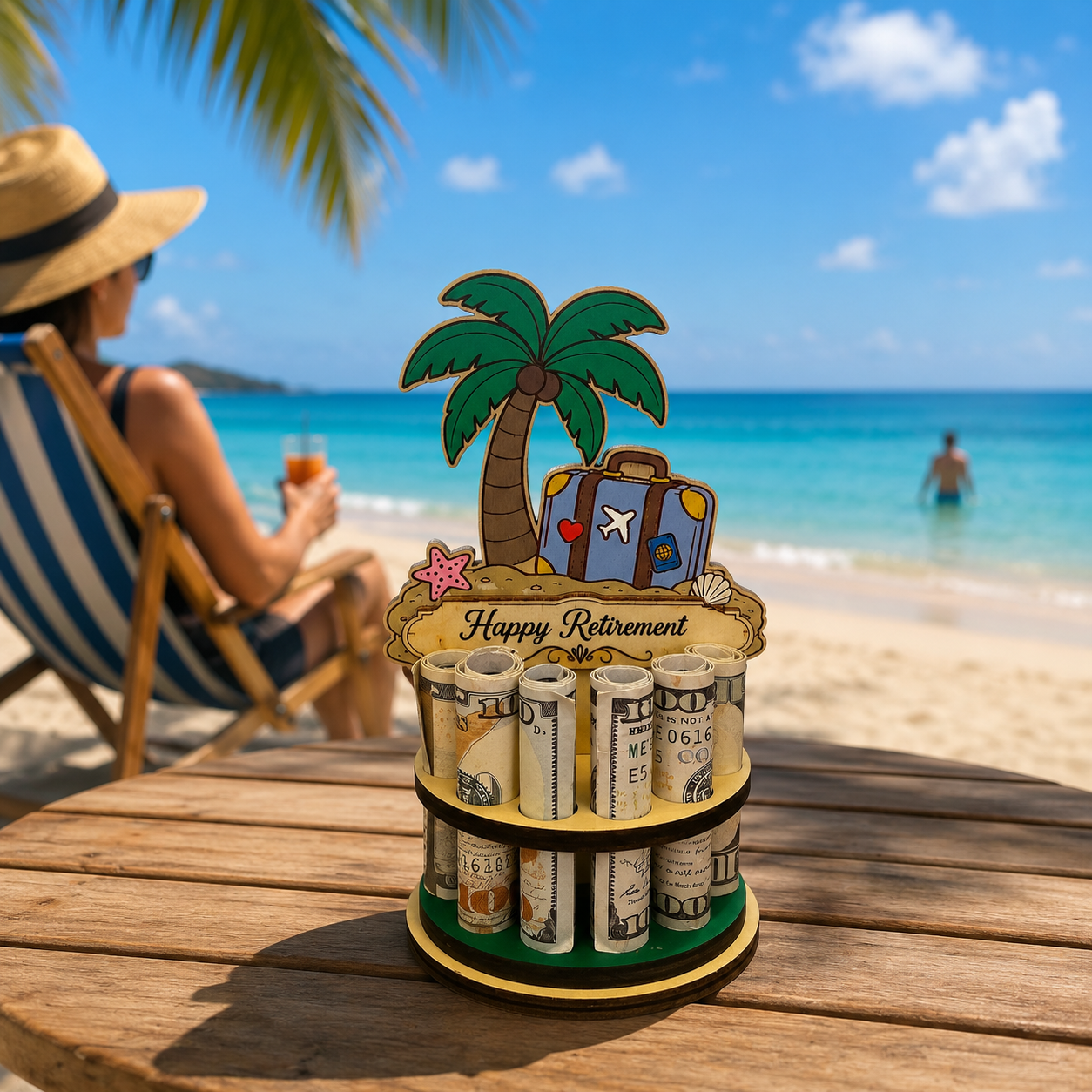 Palm Tree Money Tree | Retirement Travel Gift | Personalized | Handmade Wood