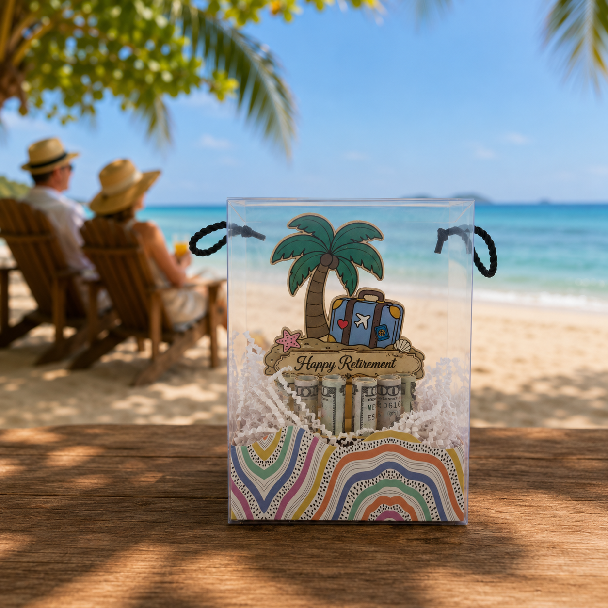 Palm Tree Money Tree | Retirement Travel Gift | Personalized | Handmade Wood