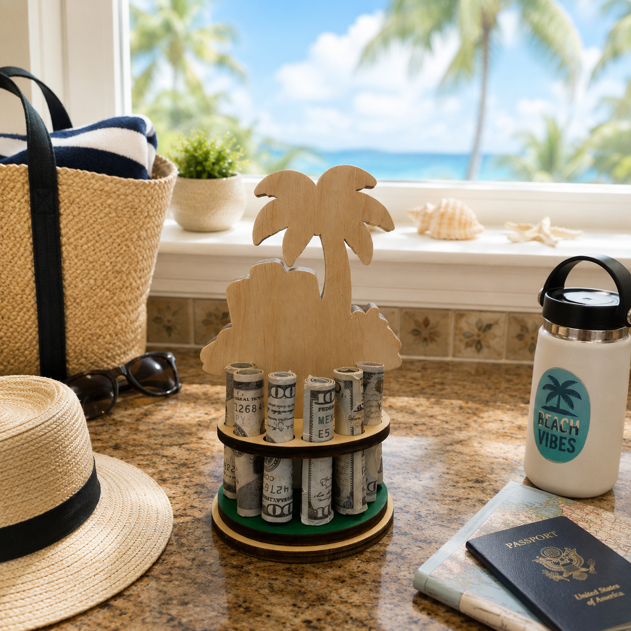 Palm Tree Money Tree | Retirement Travel Gift | Personalized | Handmade Wood