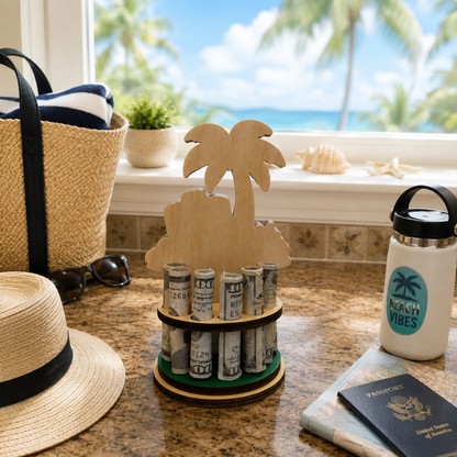 Palm Tree Money Tree | Retirement Travel Gift | Personalized | Handmade Wood