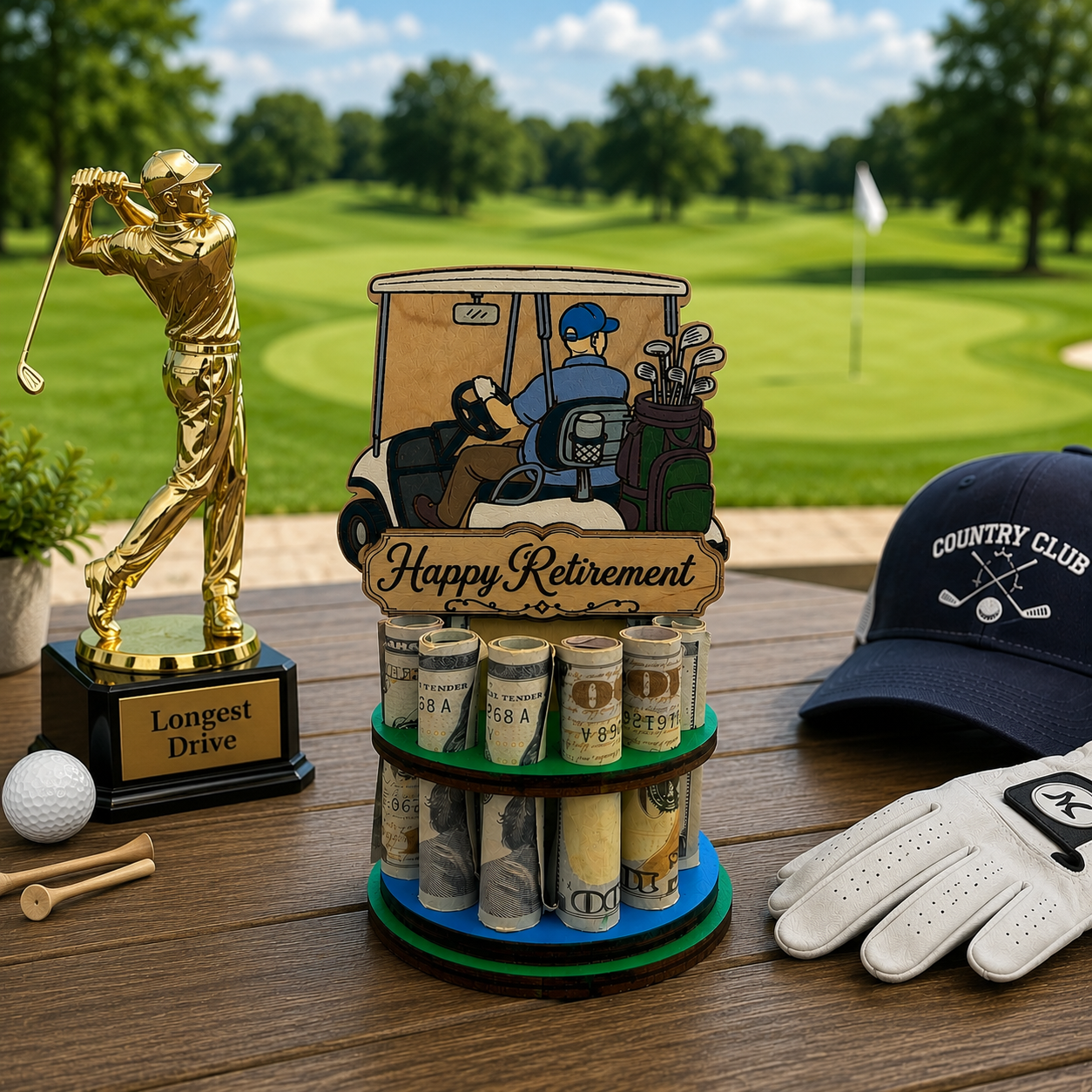 Golf Cart Money Tree | Retirement Gift | Personalized | Handmade Wood