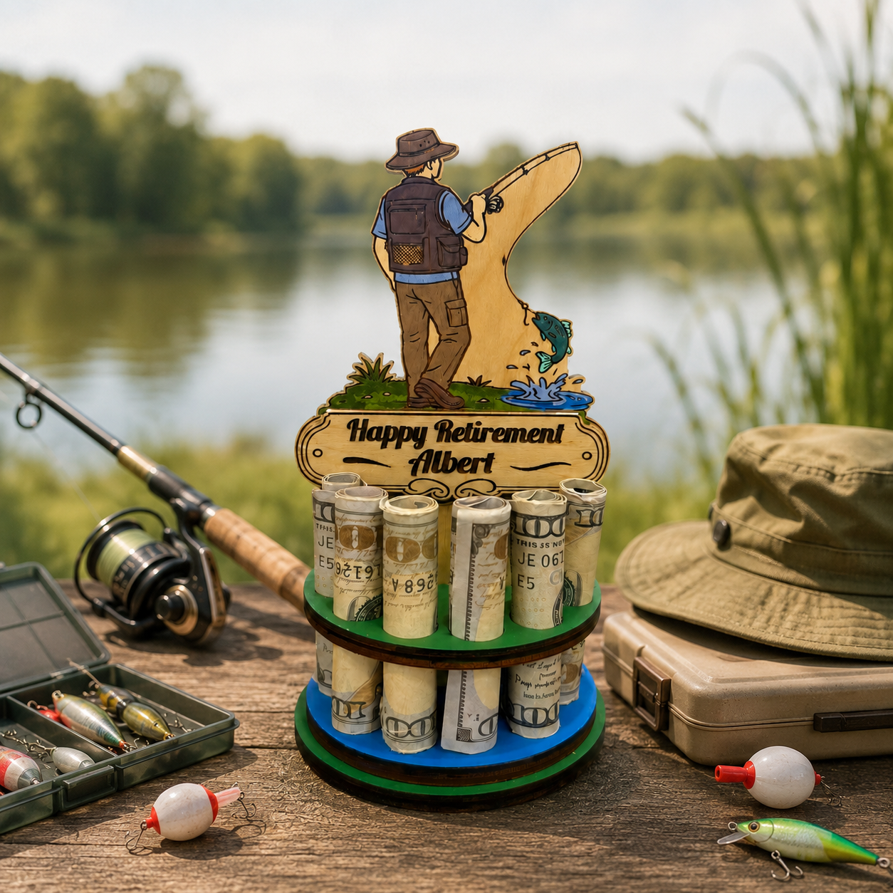 Fishing Money Tree | Retirement Gift | Personalized | Handmade Wood