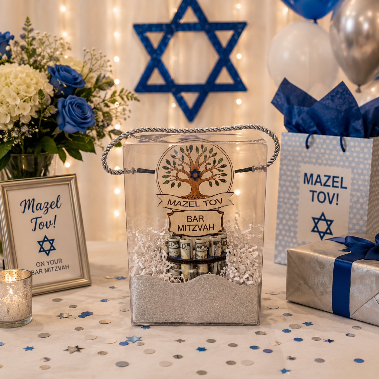 Chai Bar & Bat Mitzvah Money Tree | Personalized Cash Gift | Premium Handmade Wood