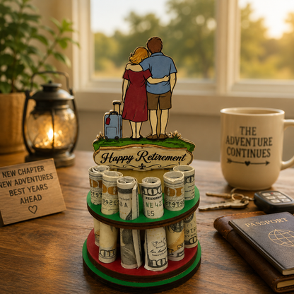 Traveling Couple Money Tree | Retirement Gift | Personalized | Handmade Wood