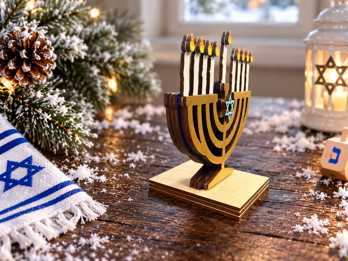Menorah Gift Card Holder | Wood Hanukkah Menorah with Gift Card | Handcrafted