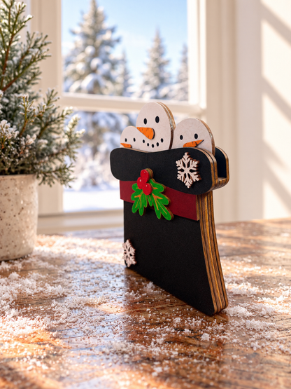 Snowman Top Hat Gift Card Holder | Wood Snowman Hat with Hidden Gift Card | Handcrafted Christmas