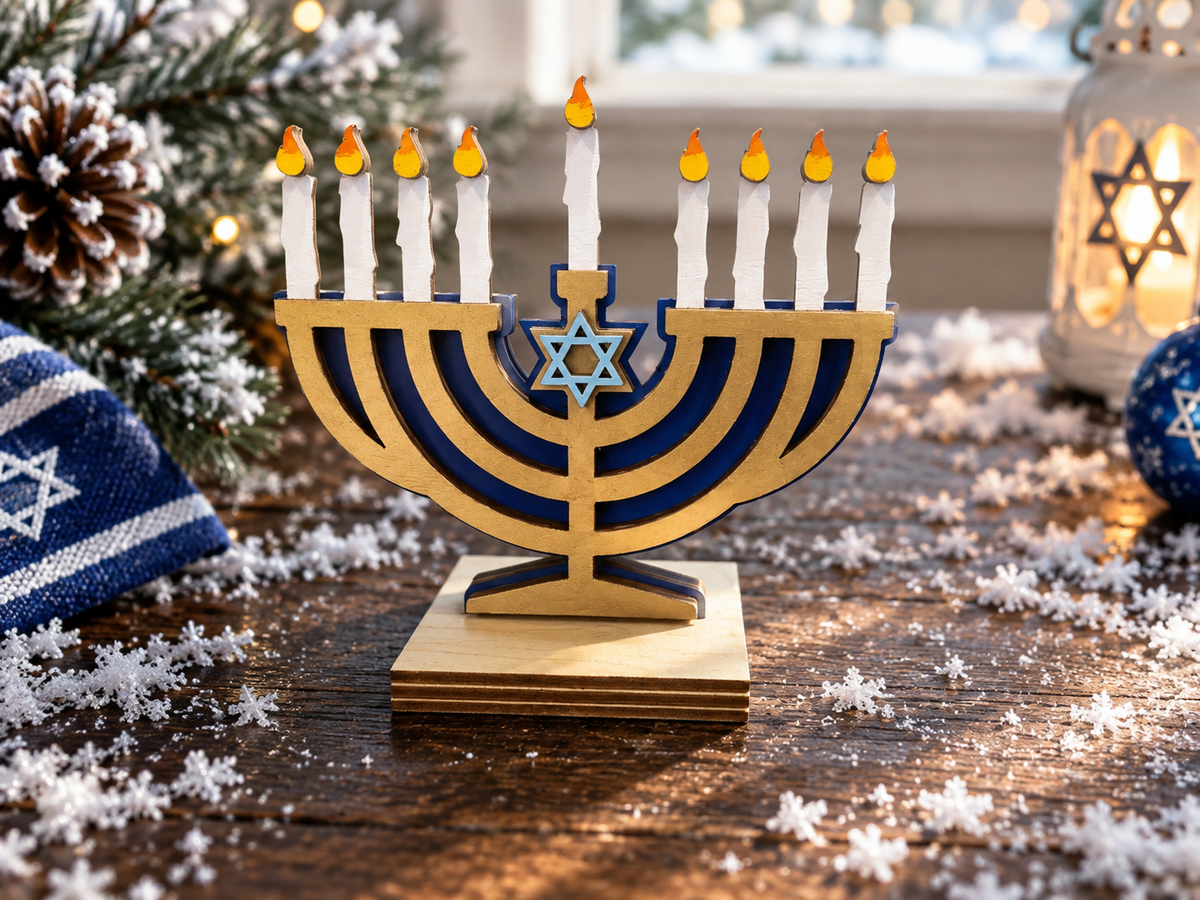 Menorah Gift Card Holder | Wood Hanukkah Menorah with Gift Card | Handcrafted