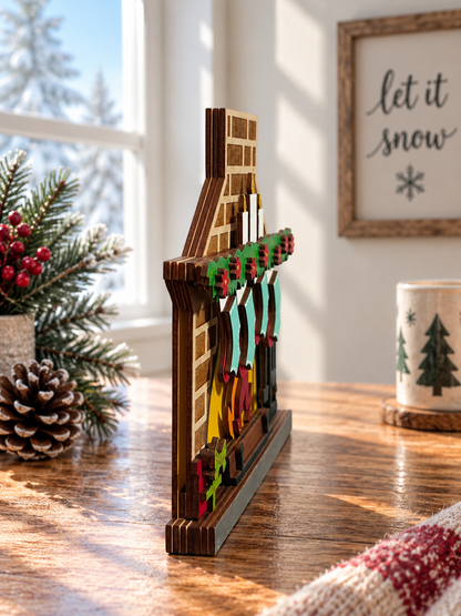Fireplace Gift Card Holder | Wood Christmas Fireplace with Stockings | Handcrafted