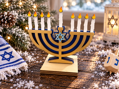 Menorah Gift Card Holder | Wood Hanukkah Menorah with Gift Card | Handcrafted