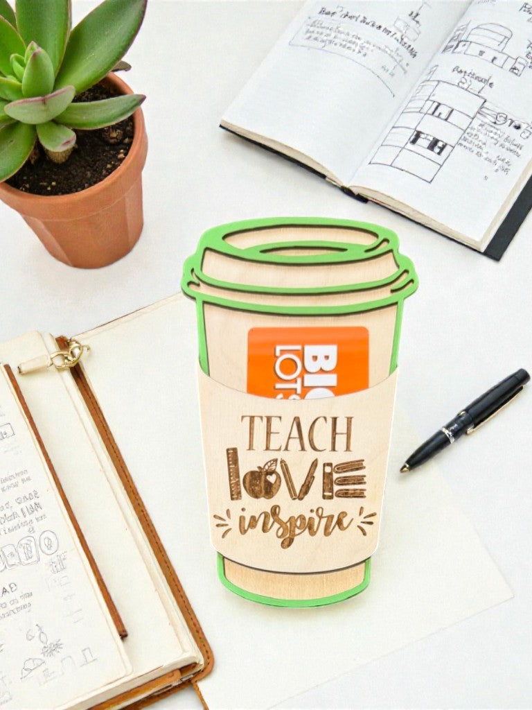 Teacher Coffee Cup Gift Card Holder – Personalized Teacher Gift – Latte Cup Teacher Appreciation Gift – End of Year Teacher Gift