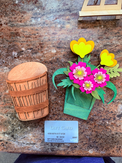 Flower Basket Gift Card Holder | Mother’s Day Birthday Thank You | Handmade Wood