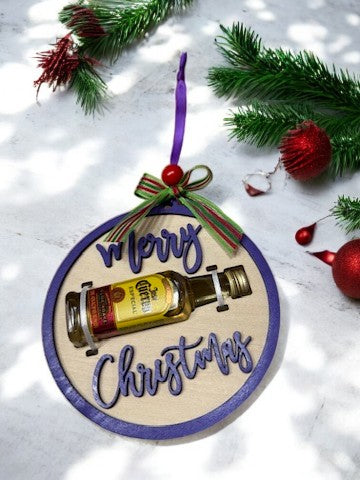 Merry Christmas Shot Bottle Ornament – Handmade Mini Liquor Holder Gift