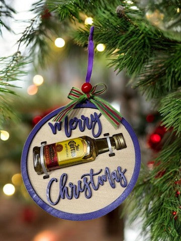 Merry Christmas Shot Bottle Ornament – Handmade Mini Liquor Holder Gift