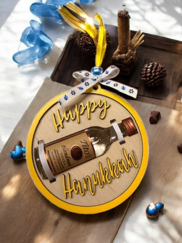 Happy Hanukkah Shot Bottle Ornament – Handmade Mini Liquor Holder Gift