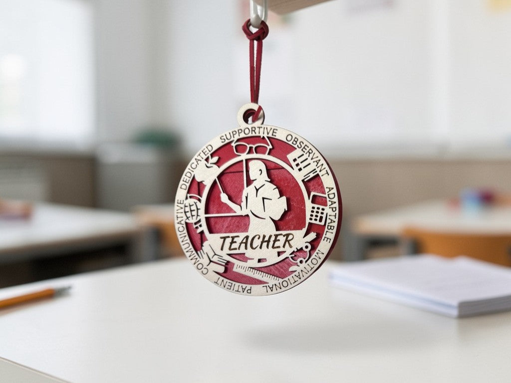 Teacher Gift Card Holder – Personalized Teacher Appreciation Gift – End of Year Teacher Gift – Wooden Medallion Holder