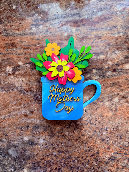 Mother’s Day Gift Card Holder | Birthday & Thank You Flower Mug | Hand-Painted Wood