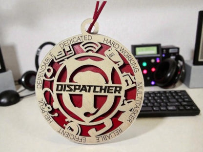 911 dispatcher appreciation gift – handmade layered wood medallion engraved DISPATCHER, personalized with a name