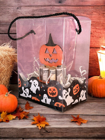 Halloween Money Gift – Pumpkin, Witch Hat, or Ghost Wooden Money Tree – Handmade Cash Holder with Gift Box – Free Shipping