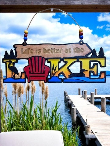 Life Is Better at the Lake Sign | Rustic Wooden Lake House Door Hanger with Adirondack Charm