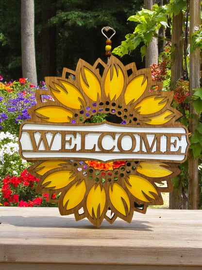 Rustic Sunflower Welcome Sign – Handcrafted Wooden Door Decor for Summer and Farmhouse Homes