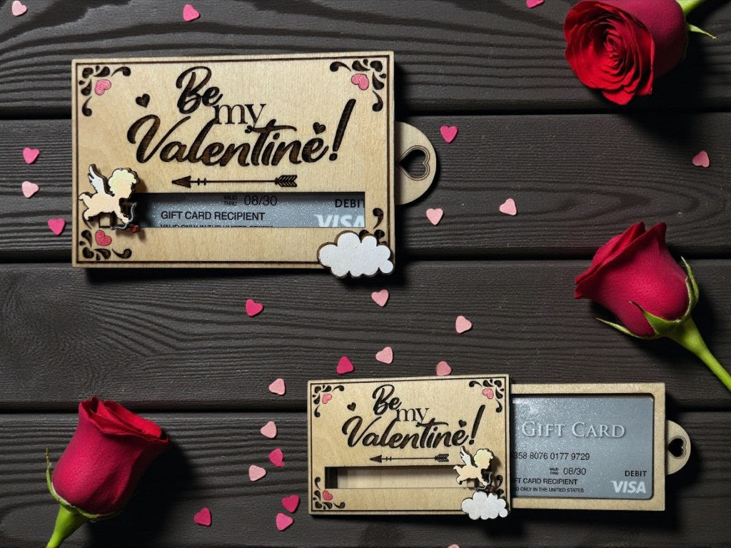 Valentine Sliding Wooden Gift Card Holder – Interactive Valentine Gift