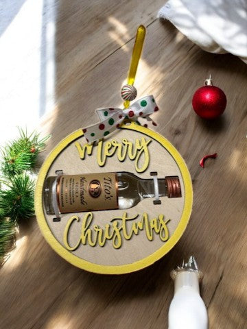 Merry Christmas Shot Bottle Ornament – Handmade Mini Liquor Holder Gift
