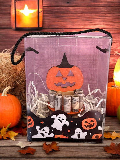 Halloween Money Gift – Pumpkin, Witch Hat, or Ghost Wooden Money Tree – Handmade Cash Holder with Gift Box – Free Shipping