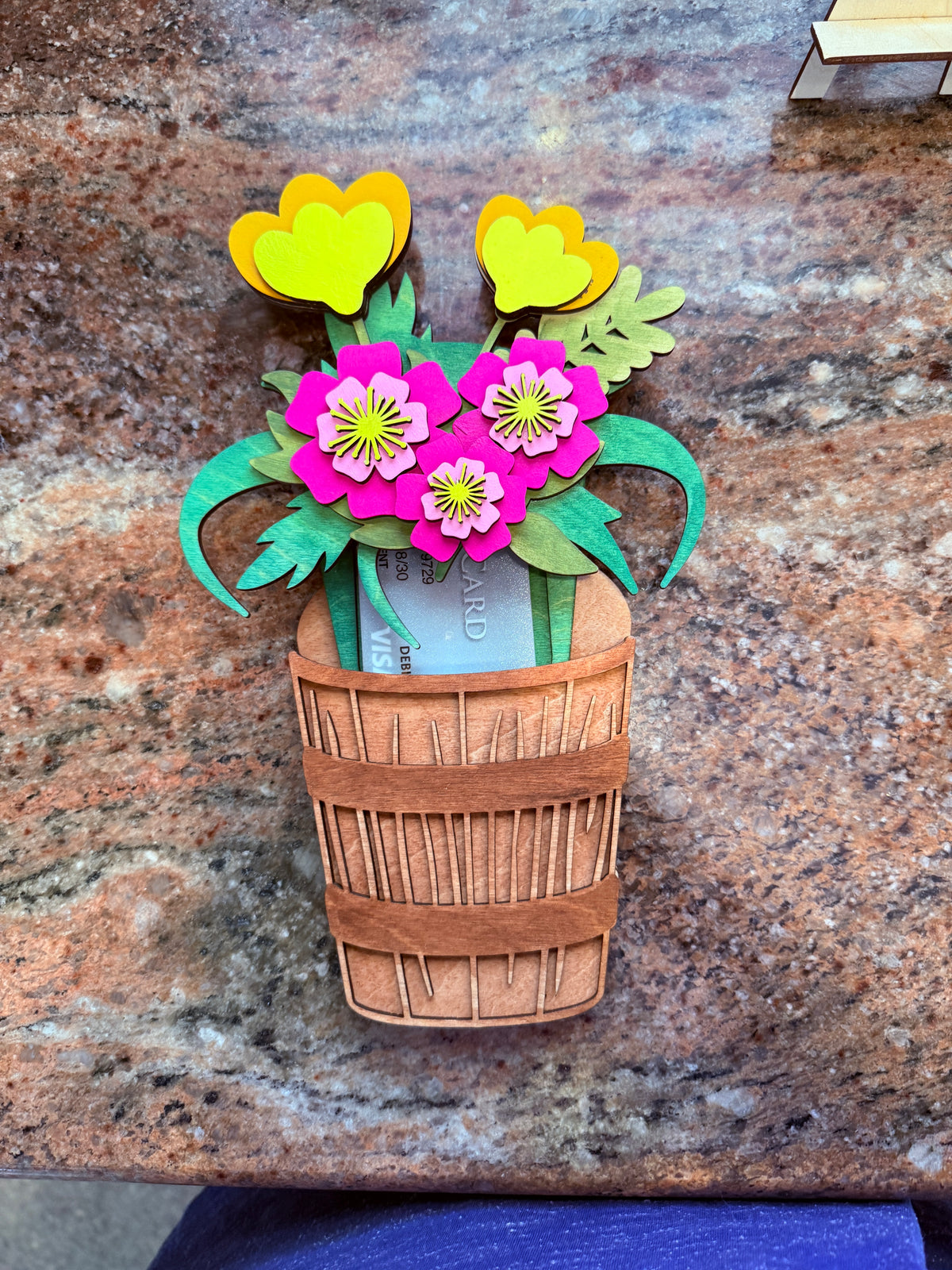 Flower Basket Gift Card Holder | Mother’s Day Birthday Thank You | Handmade Wood