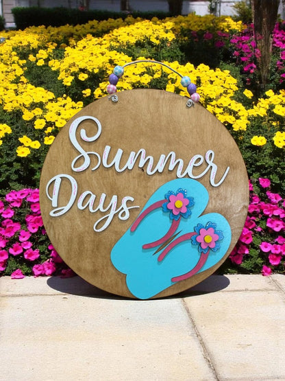 Summer Days Wooden Door Sign – Flip Flop Beach Decor for Front Porch or Patio