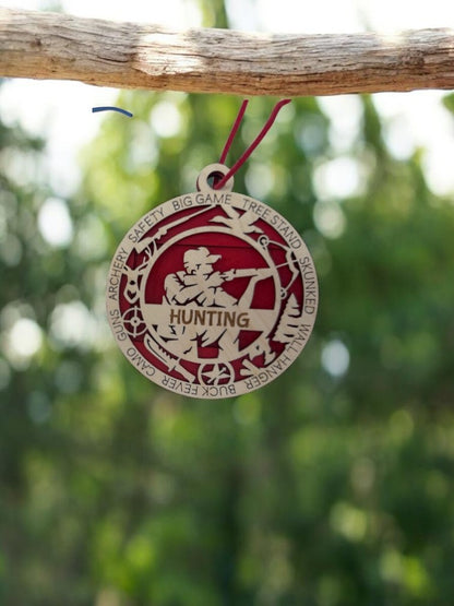 Hunting appreciation gift: handmade layered wood medallion personalized with a name, available in four colors