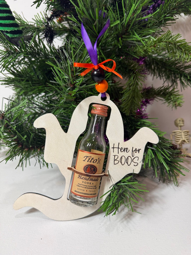 Ghost Mini Liquor Bottle Holder | Halloween Gift | Handmade Wood Ornament