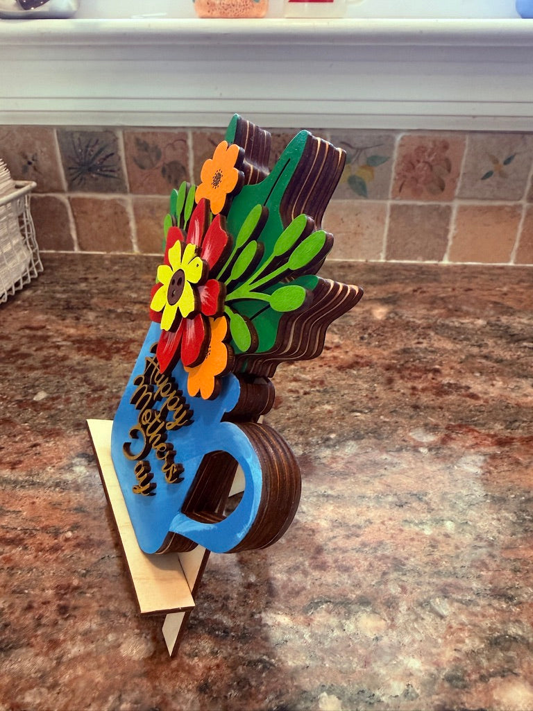 Mother’s Day Gift Card Holder | Birthday & Thank You Flower Mug | Hand-Painted Wood