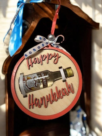 Happy Hanukkah Shot Bottle Ornament – Handmade Mini Liquor Holder Gift