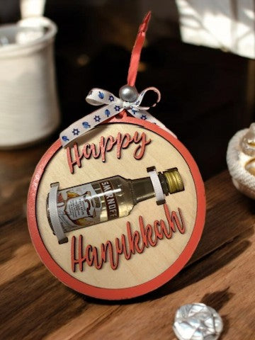 Happy Hanukkah Shot Bottle Ornament – Handmade Mini Liquor Holder Gift
