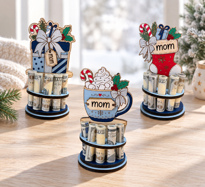 Personalized Hot Cocoa Money Tree | Christmas Cash Gift for Mom | Handmade Wood